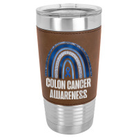 Colon Cancer Awareness Blue Ribbon And Rainbow Trending T Shirt Leatherette Tumbler | Artistshot