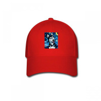 Happy Siberian Husky Portrait Starry Night Dog Art By Aja Baseball Cap | Artistshot