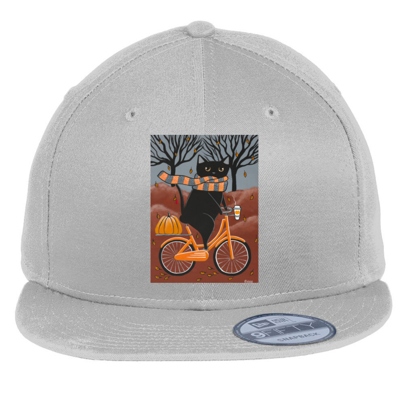 Black Cat Autumn Bicycle Ride Flat Bill Snapback Cap by cm-arts | Artistshot