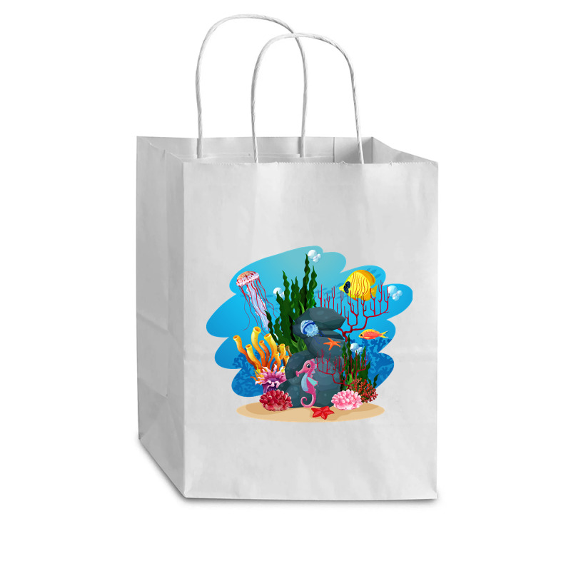 Undersea Life Coral Reef With Fish And Water Plants  Cartoon Landscape Cub Paper Bag - 8 X 4 1/2 X 10 1/4 | Artistshot