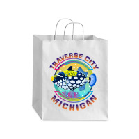 Traverse City Michigan Fishing Town, Clown Triggerfish With Colorful P Debie Paper Bag - 10 X 5 X 13 | Artistshot