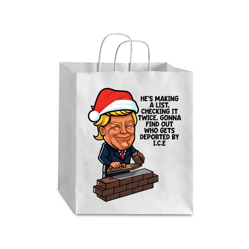 Donald Trump Santa Claus Funny Christmas Build The Wall   Green Debie Paper Bag - 10 X 5 X 13 | Artistshot