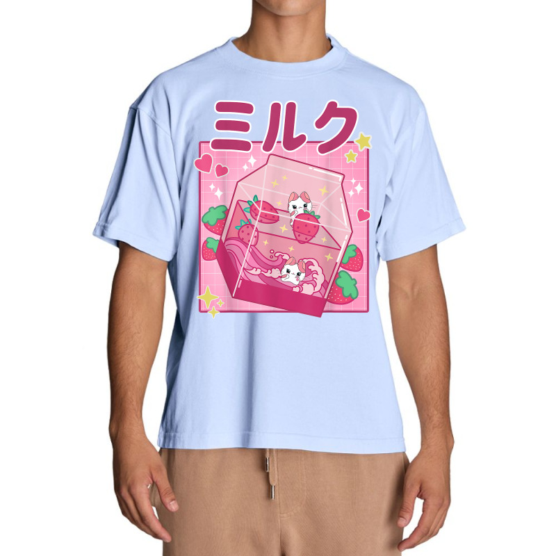 Funny Retro 90s Strawberry Milkshake Carton Kawaii Anime Cat T Shirt Urban Heavy T-shirt by kadrienstang | Artistshot