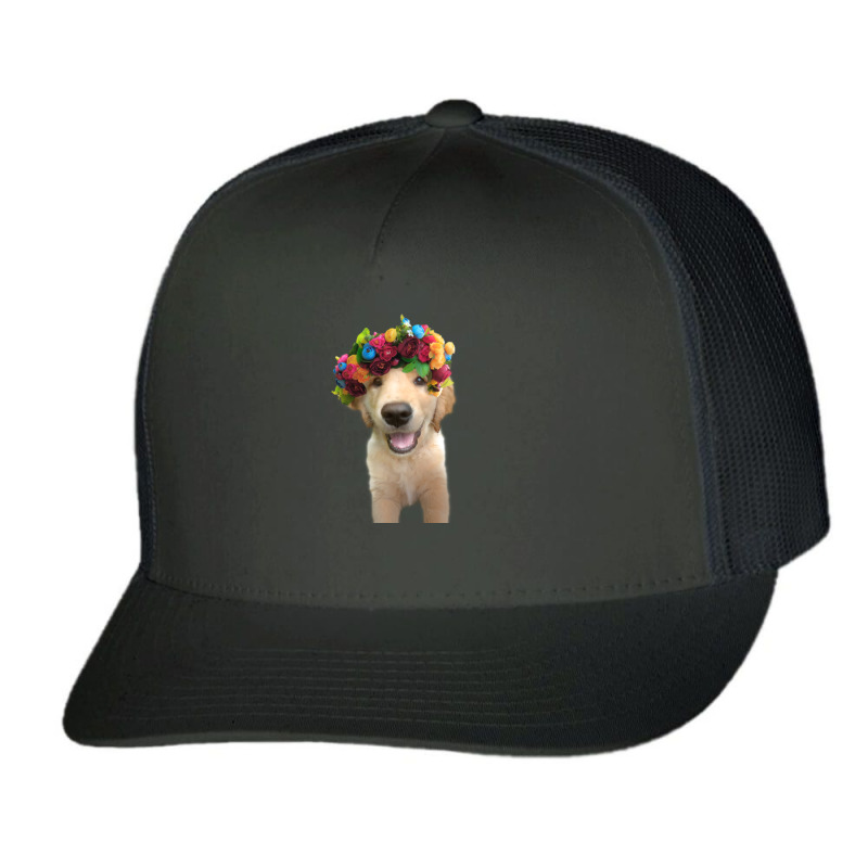 Golden Retriever Dog Dogs, Flower Head Crown, Cute Trucker Cap by Kalsurin563 | Artistshot