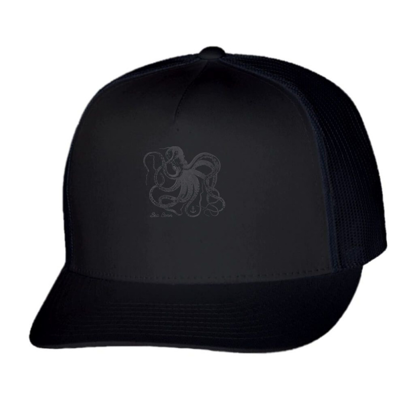 Vintage Black Octopus Marine Biologist Ocean Sea Life 5 Trucker Cap | Artistshot