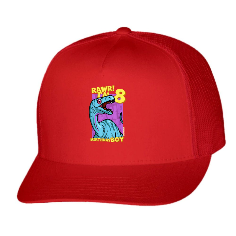 Rawr! I'm 8 Birthday Boys 8th Birthday Dino Noasaurus T Shirt Trucker Cap | Artistshot