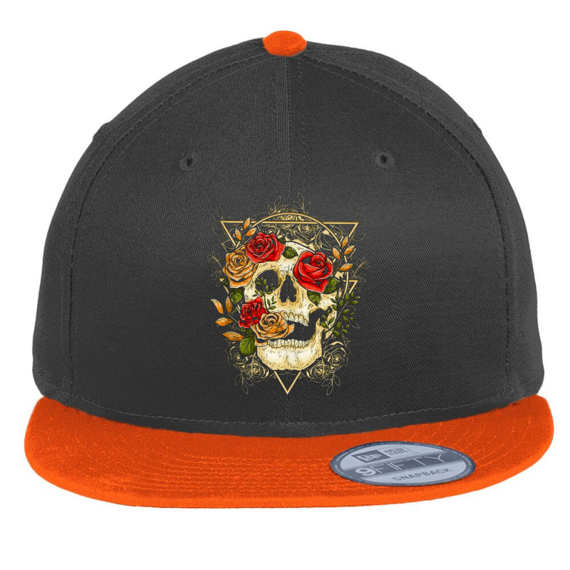 Pretty Floral, Tattoo Art, Skull Calavera With Roses, Calavera With Ro Flat Bill Snapback Cap by SHOPOOOSS | Artistshot