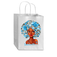 Womens Grey Blue Flowers Afro Hair Black Woman Diabetes Warrior Cub Paper Bag - 8 X 4 1/2 X 10 1/4 | Artistshot