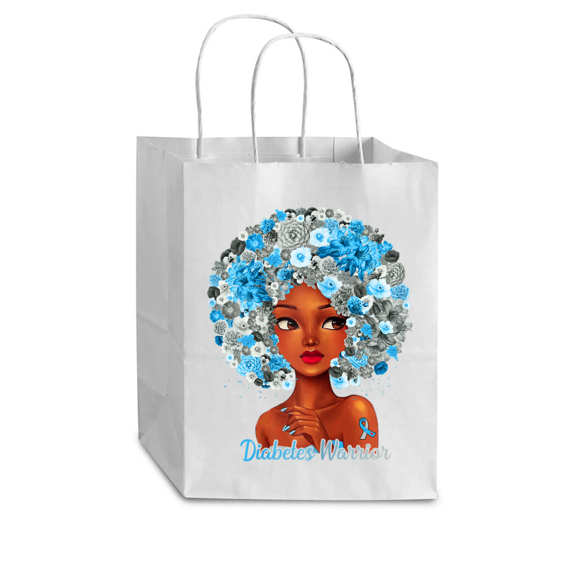 Womens Grey Blue Flowers Afro Hair Black Woman Diabetes Warrior Cub Paper Bag - 8 X 4 1/2 X 10 1/4 | Artistshot