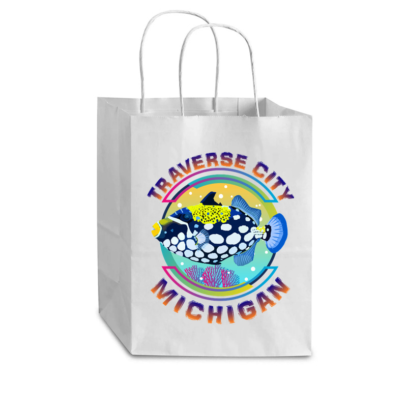 Traverse City Michigan Fishing Town, Clown Triggerfish With Colorful P Cub Paper Bag - 8 X 4 1/2 X 10 1/4 | Artistshot