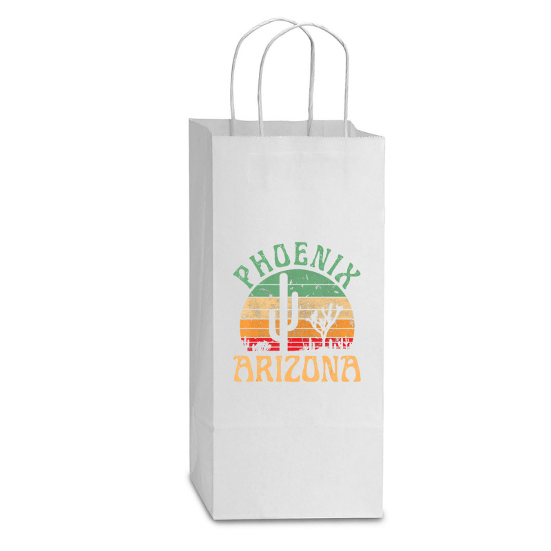 Phoenix Arizona Desert Cactus Retro Sunset Outdoors Retro Double Wine Paper Bag - 6 1/2 X 3 1/2 X 12 3/8 | Artistshot