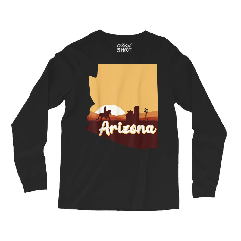 Arizona Map Horse Riding Cowboy Barn Windmill Souvenirs T Shirt Long Sleeve Shirts | Artistshot