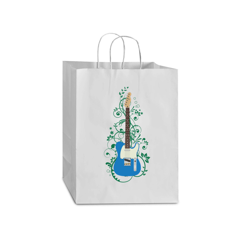 Blue T-style Electric Guitar Flowering Vines Mart Paper Bag -13 X 7 X 17 | Artistshot