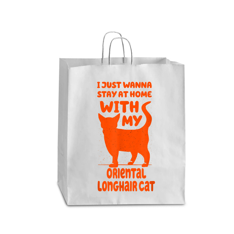 Stay Home With My Oriental Longhair Cat Funny Cat Mom Humor T Shirt Queen Paper Bag - 16 X 6 X 19 1/4 | Artistshot