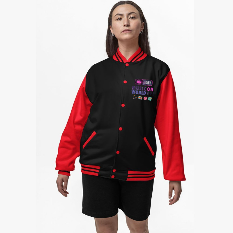 Music On World Off Bomber Jacket by autlu2024 | Artistshot