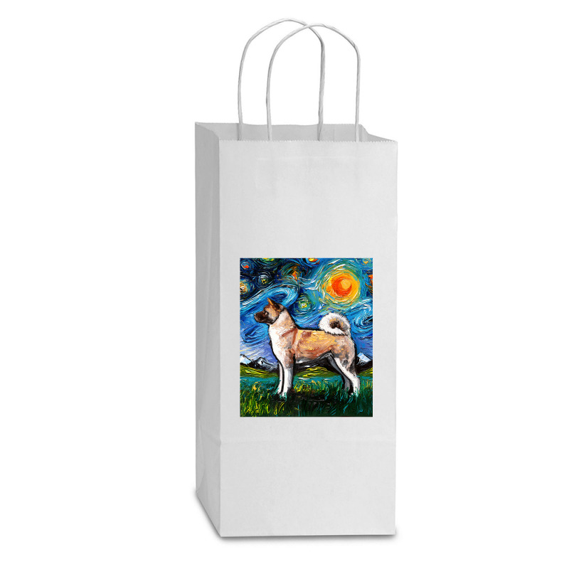 Akita Inu Starry Night Impressionist Dog Art By Aja Premium T Shirt Double Wine Paper Bag - 6 1/2 X 3 1/2 X 12 3/8 | Artistshot