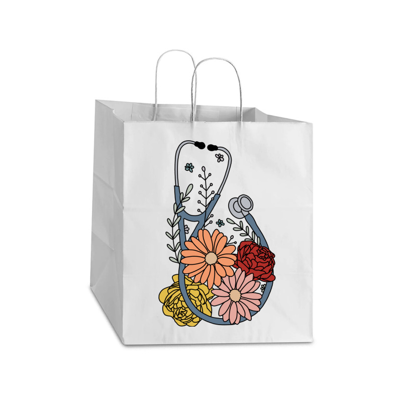 Flower Stethoscope Take Out Paper Bag - 14 X 10 X 15 1/2 | Artistshot