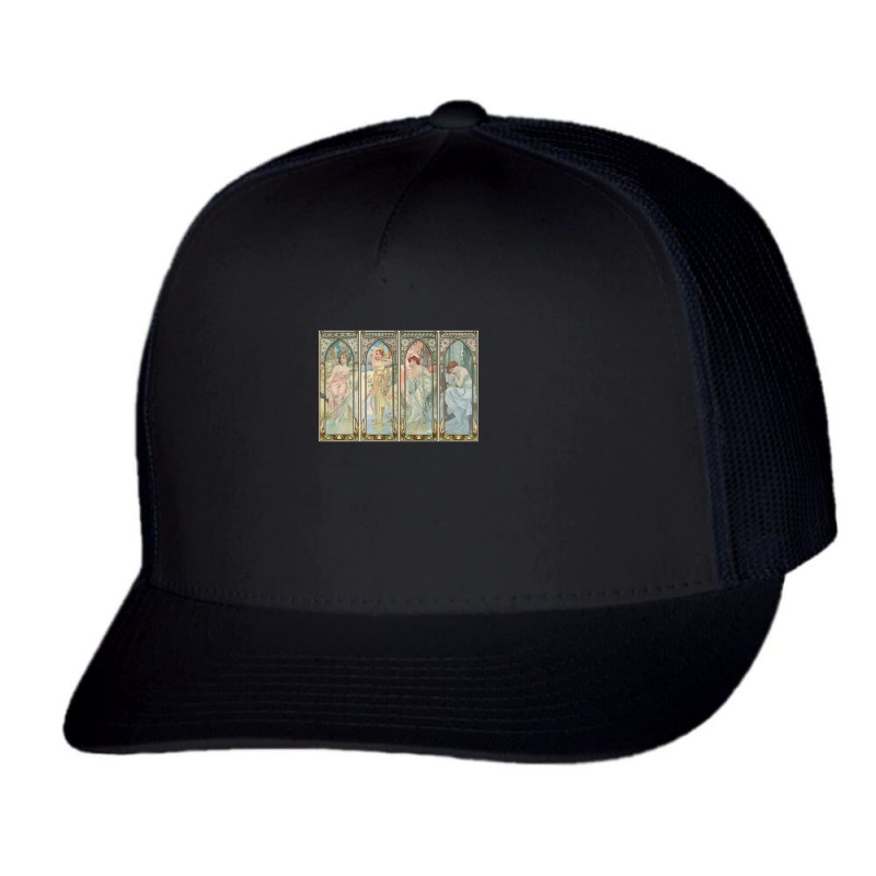 Alphonse Mucha Alfons Mucha Times Of The Day Trucker Cap by AlexBarnes | Artistshot