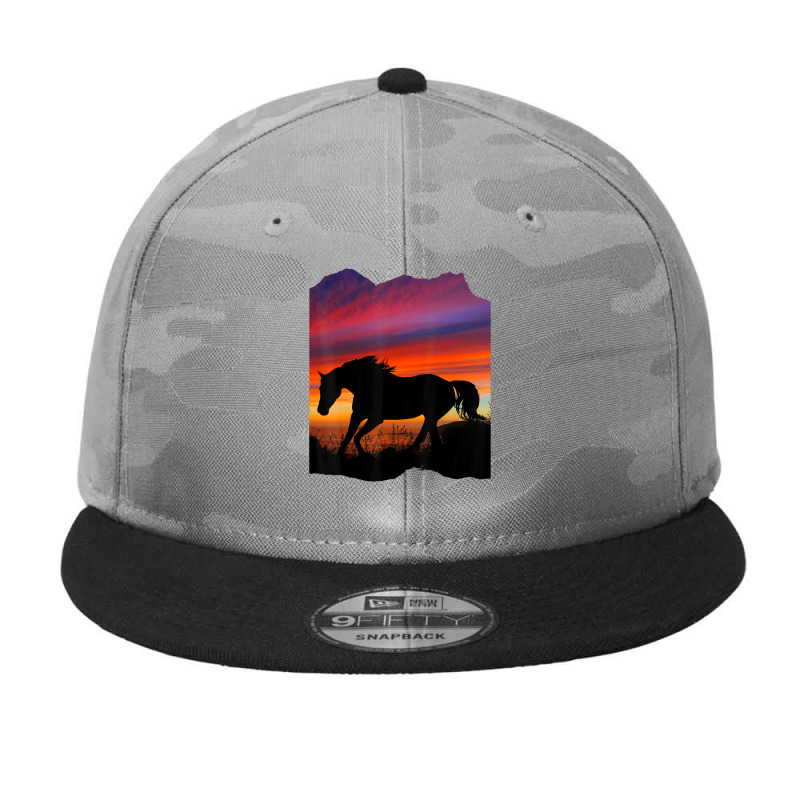 Beautiful Arabian Horse Sunset Silhouette Orange Purple Blue Camo Snapback by cm-arts | Artistshot