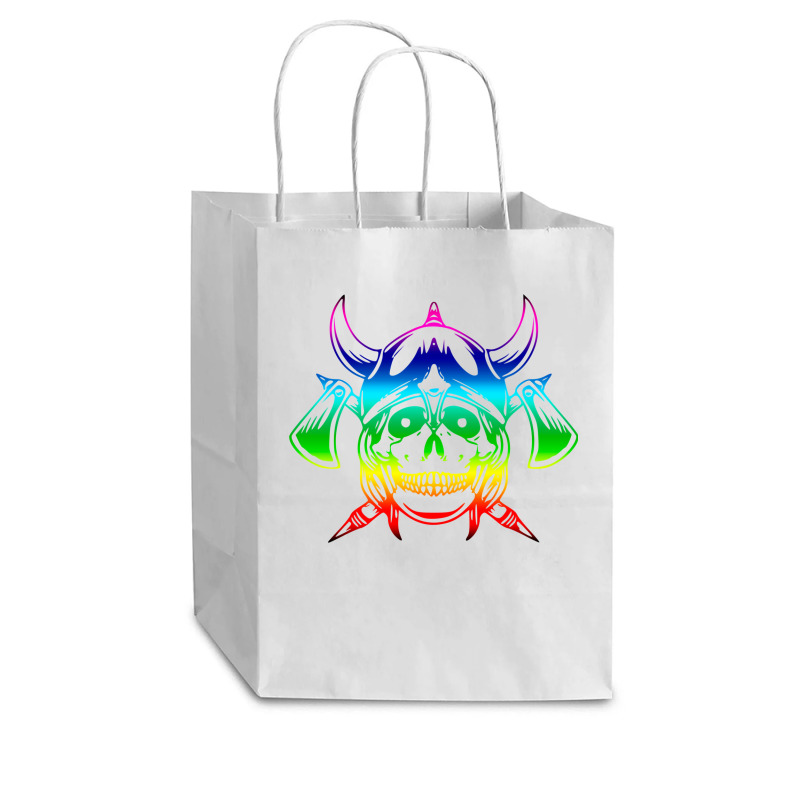 Multicolored Scandinavian Viking Skull In Helmet With Crossed Axes Mod Cub Paper Bag - 8 X 4 1/2 X 10 1/4 | Artistshot