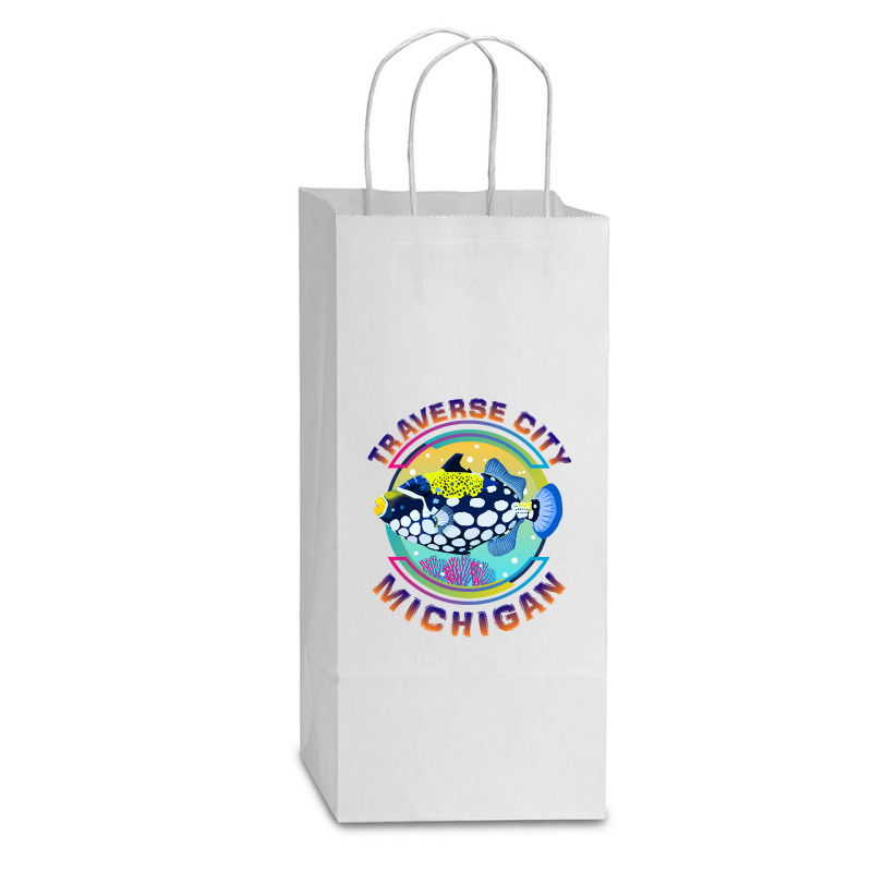 Traverse City Michigan Fishing Town, Clown Triggerfish With Colorful P Double Wine Paper Bag - 6 1/2 X 3 1/2 X 12 3/8 | Artistshot