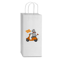 Trending Grey Cat On A Scooter Double Wine Paper Bag - 6 1/2 X 3 1/2 X 12 3/8 | Artistshot