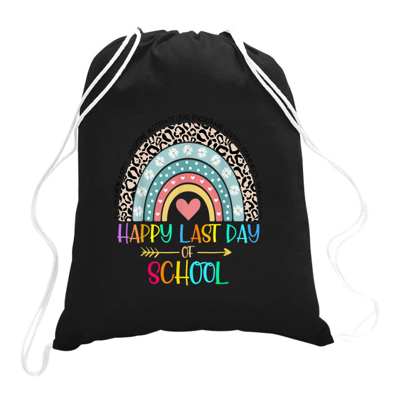 Happy Last Day Of School Teacher Student Graduation Rainbow 357 Drawstring Bags | Artistshot