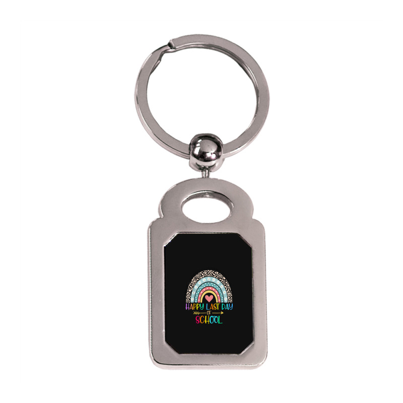 Happy Last Day Of School Teacher Student Graduation Rainbow 357 Silver Rectangle Keychain | Artistshot