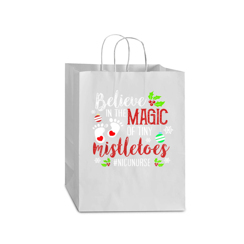 Peds Nicu Nurse Believin Magic Of Tiny Mistletoe Christmas T Shirt Mart Paper Bag -13 X 7 X 17 | Artistshot