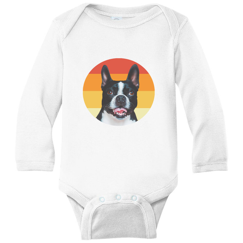 Boston Terrier Vintage Retro Face Dog Long Sleeve Baby Bodysuit | Artistshot