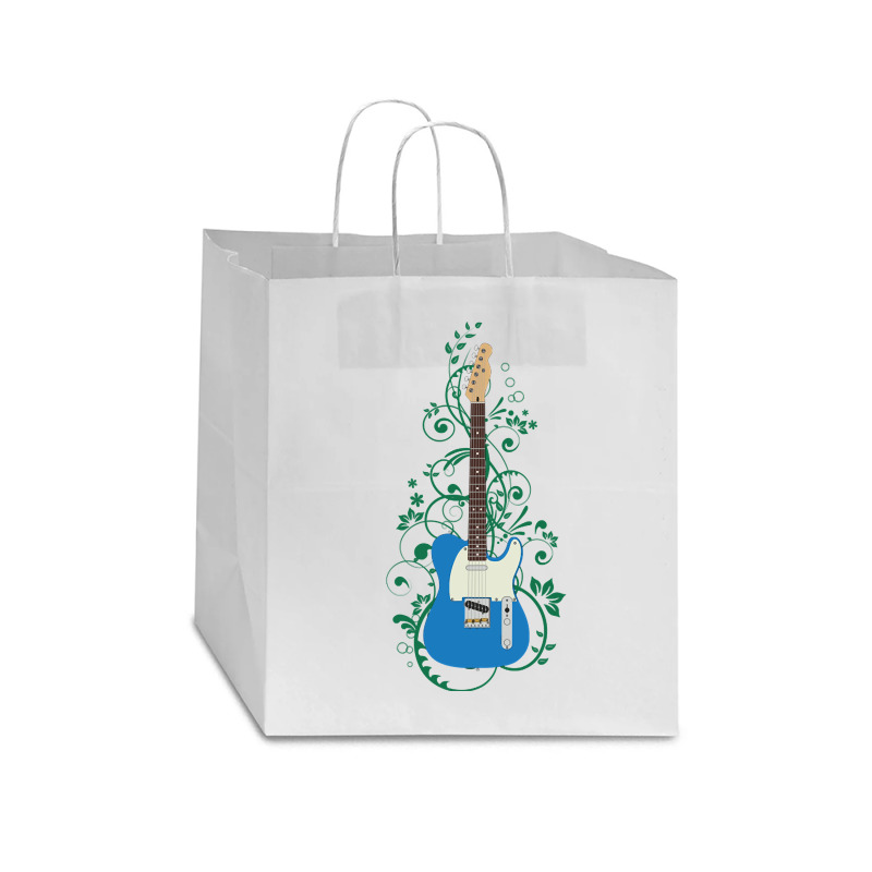 Blue T-style Electric Guitar Flowering Vines Star Paper Bag - 13 X 7 X 13 | Artistshot