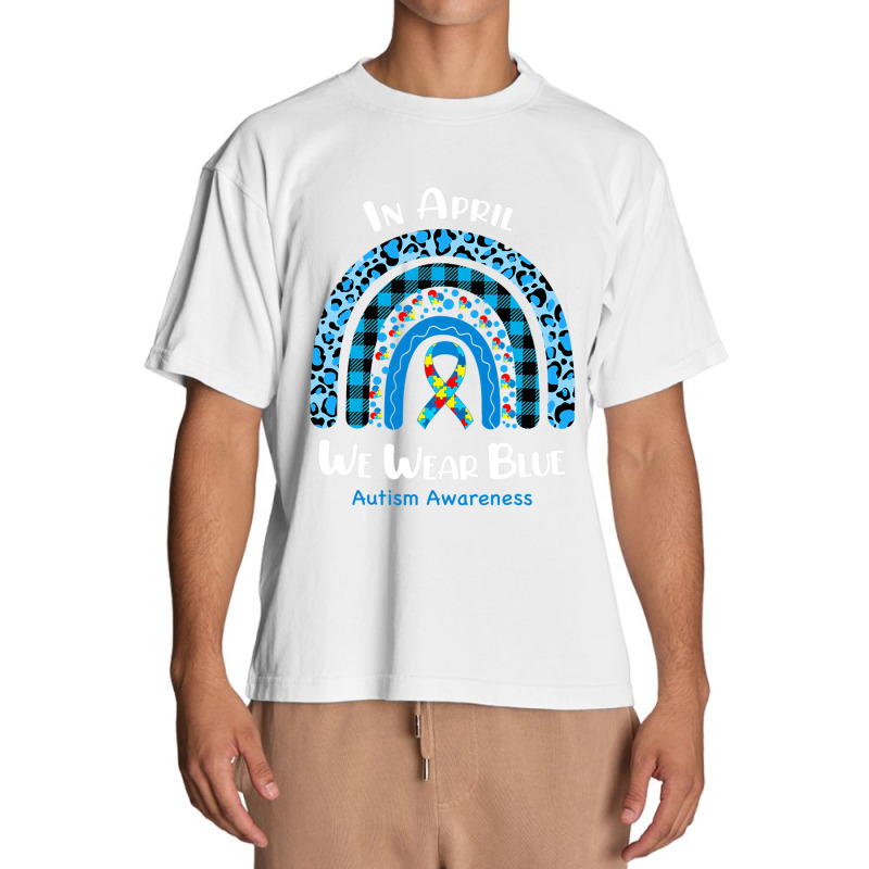 In April We Wear Blue Rainbow Puzzle Autism Awareness Urban Heavy T-shirt by Michael	Kilburn | Artistshot