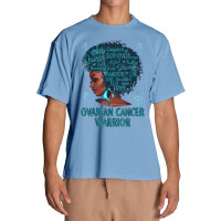 Black Woman Afro African Ovarian Cancer Warrior Teal Gifts T Shirt Urban Heavy T-shirt | Artistshot