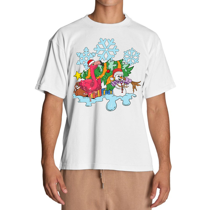 Flamingo Tropical Christmas Zoo Animal Exotic Bird Snowman Snowflake F Urban Heavy T-shirt by permad | Artistshot