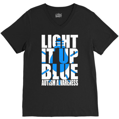 Light It Up Blue Autism Shirt I Wear Blue For Awareness Sweatshirt V-neck Tee Designed By Tuelam