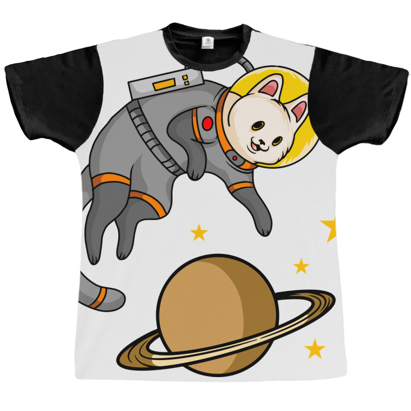 Cat Astronaut Cartoon Graphic T-shirt | Artistshot