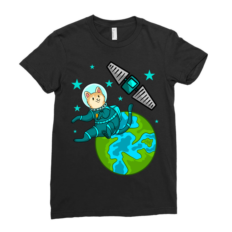 Cartoon Orange Cat Astronaut Flying In The Space Ladies Fitted T-Shirt by rilote | Artistshot