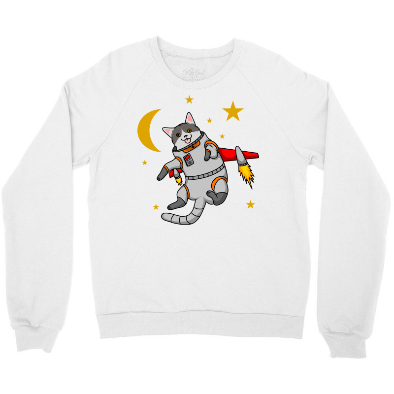 Astronaut Cat Flies Into Space Crewneck Sweatshirt | Artistshot