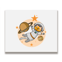 Astronaut Cat Flying In Space Amazed To See Planet Metal Print Horizontal | Artistshot