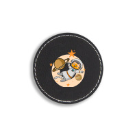 Astronaut Cat Flying In Space Amazed To See Planet Round Leatherette Patch | Artistshot