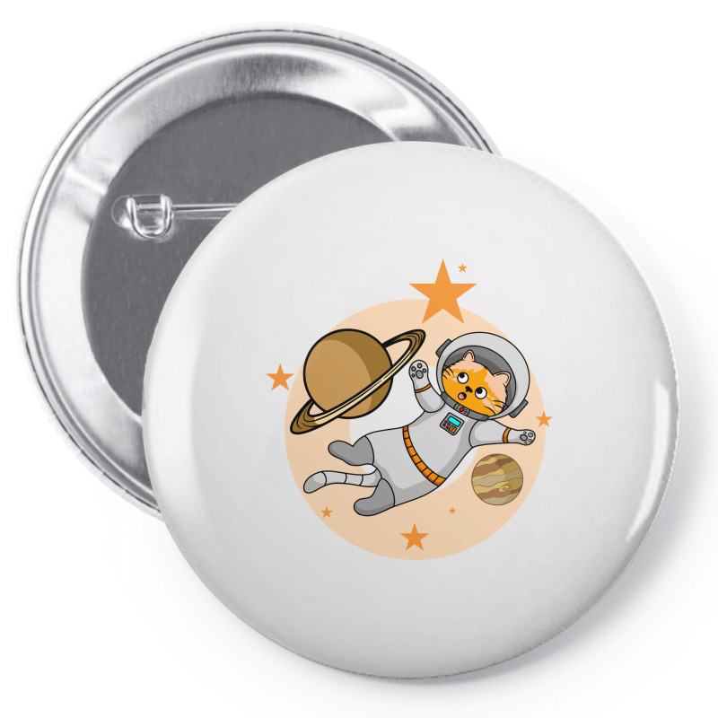 Astronaut Cat Flying In Space Amazed To See Planet Pin-back Button | Artistshot