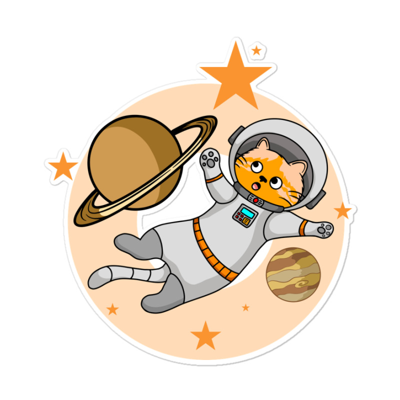 Astronaut Cat Flying In Space Amazed To See Planet Sticker | Artistshot