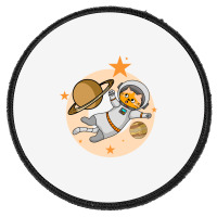 Astronaut Cat Flying In Space Amazed To See Planet Round Patch | Artistshot