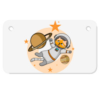 Astronaut Cat Flying In Space Amazed To See Planet Motorcycle License Plate | Artistshot