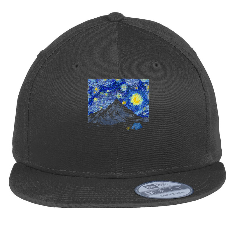 Starry Night Camping Scene Flat Bill Snapback Cap by vucongha | Artistshot