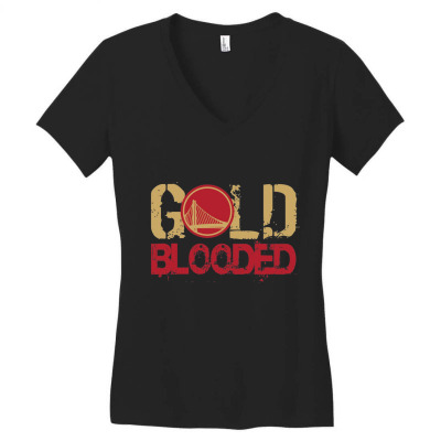 Gold Blooded Women's V-neck T-shirt Designed By Bariteau Hannah