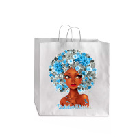 Womens Grey Blue Flowers Afro Hair Black Woman Diabetes Warrior Jumbo Paper Bag - 18 X 7 X 18 3/4 | Artistshot