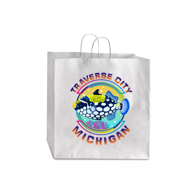 Traverse City Michigan Fishing Town, Clown Triggerfish With Colorful P Jumbo Paper Bag - 18 X 7 X 18 3/4 | Artistshot