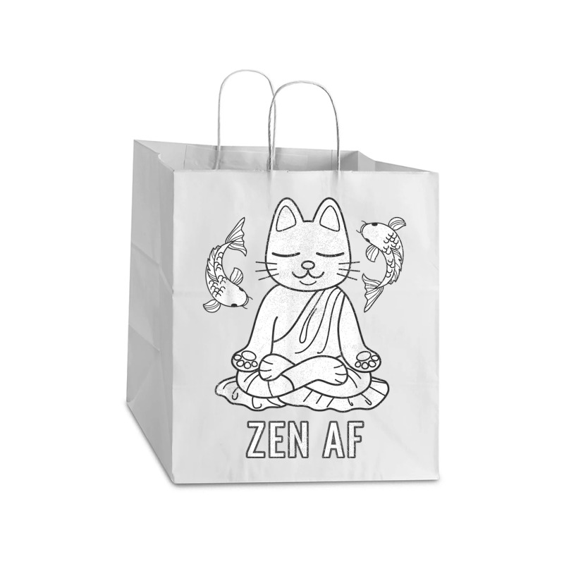 Zen Af Funny Meditating Cat Spiritual Yoga Gift For Women Take Out Paper Bag - 14 X 10 X 15 1/2 | Artistshot