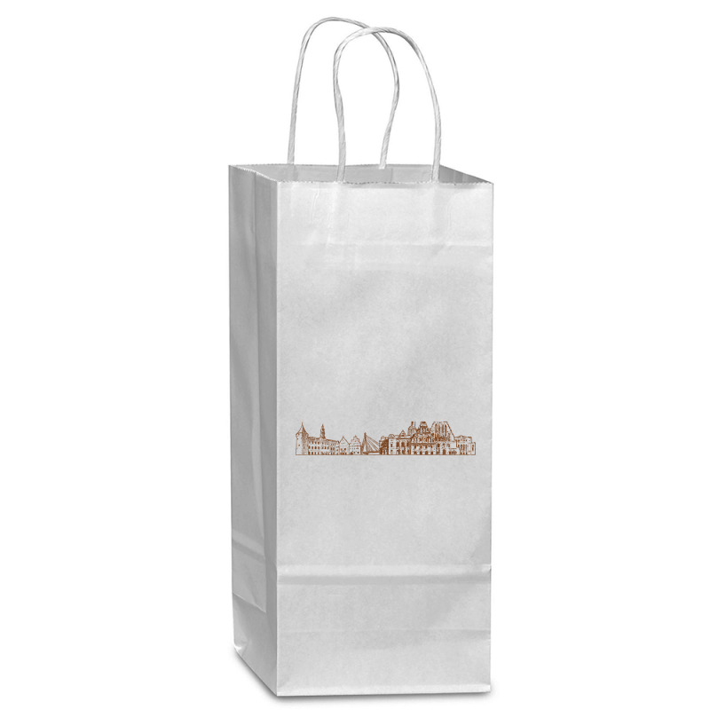 Riga Hand Drawn Skyline Wine Paper Bag - 5 1/2 X 3 1/4 X 13 | Artistshot